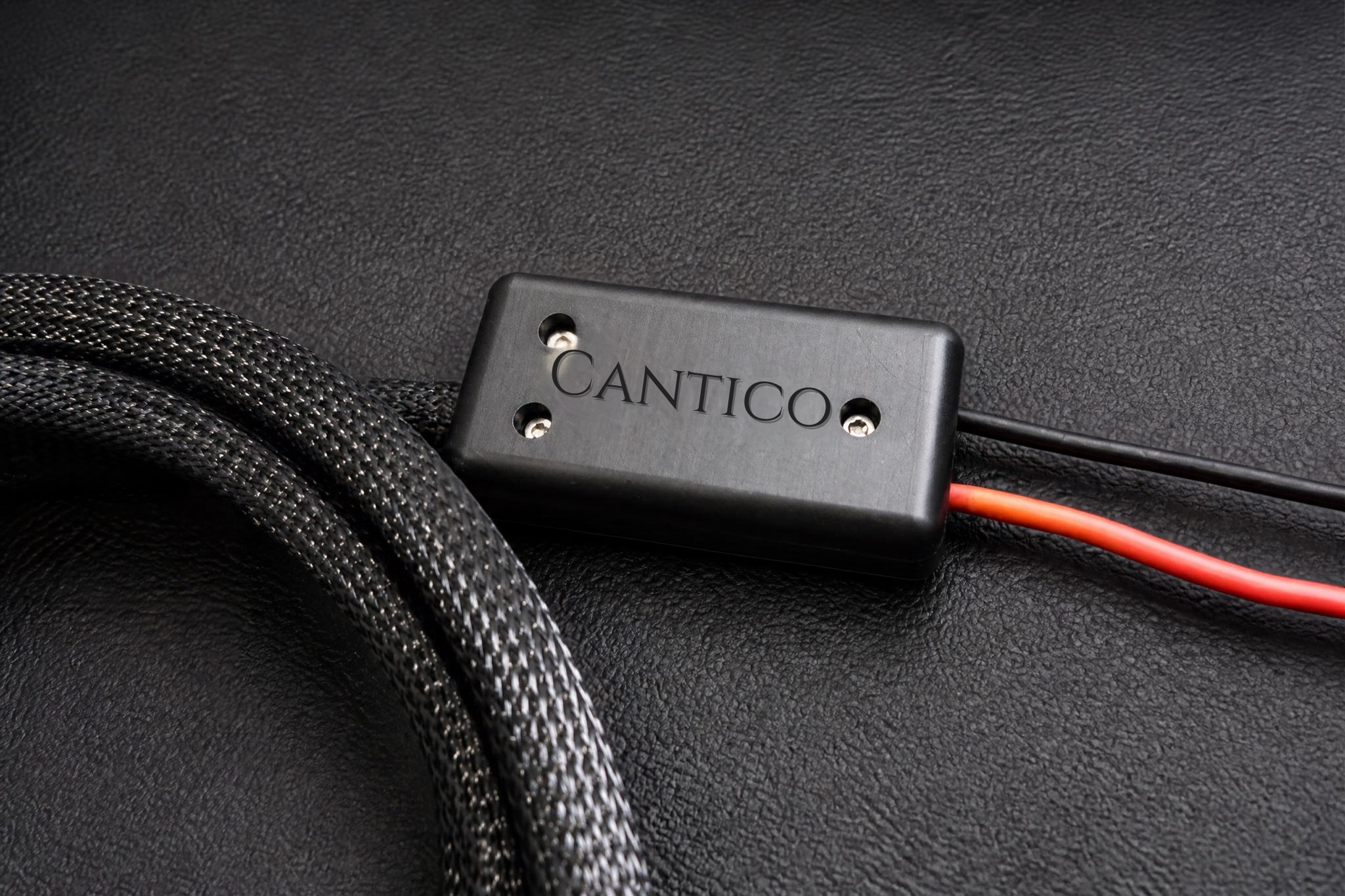 Cantico-branded junction on the Aere speaker cable