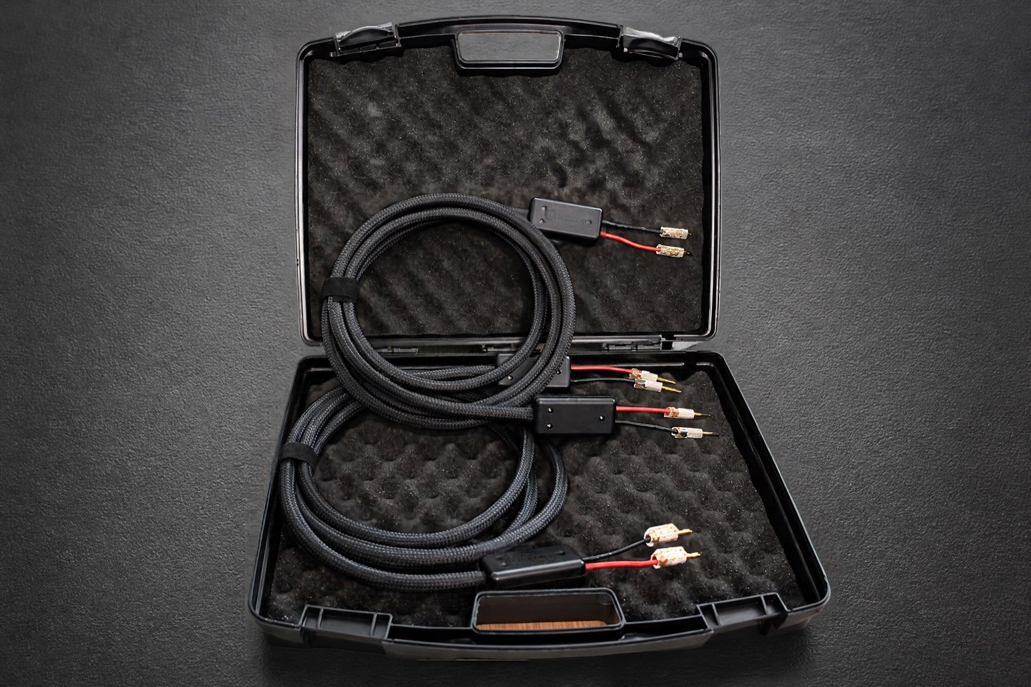 Cantico Aere speaker cables in their carry case